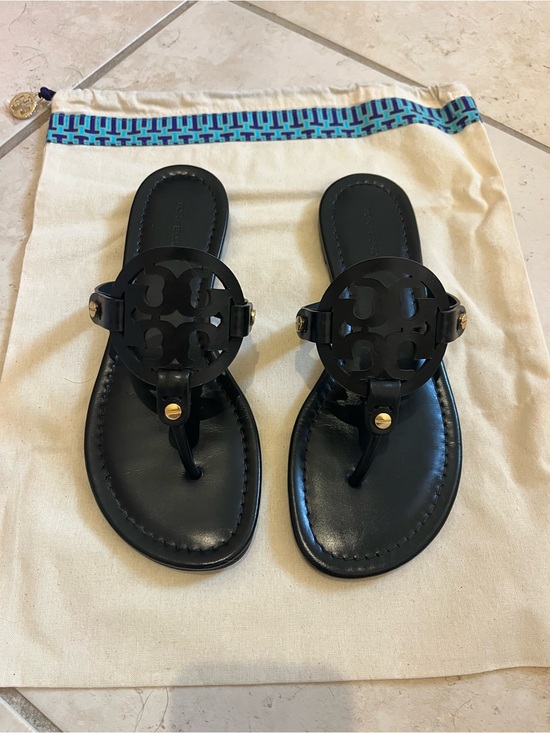 Tory Burch Shoes - Tory Burch Black Miller Sandals with Gold Accents